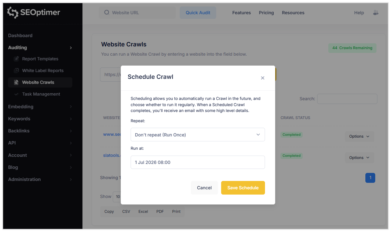 Crawl Schedule